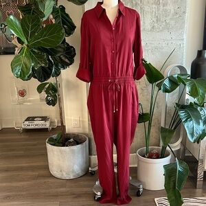 Alex Marie Button-Down Red Jumpsuit